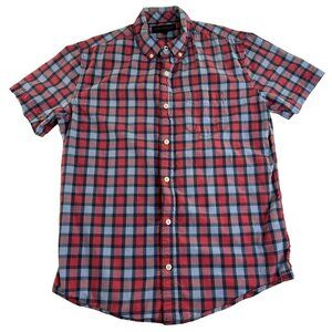 Aeropostale Men's Shirt Small Blue Red Plaid Collared Short Sleeve Casual Office